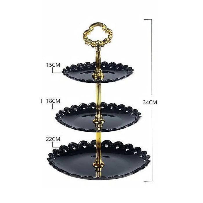 3-Tier ABS Cake Stand — Fruit & Dessert Display (Black or White)