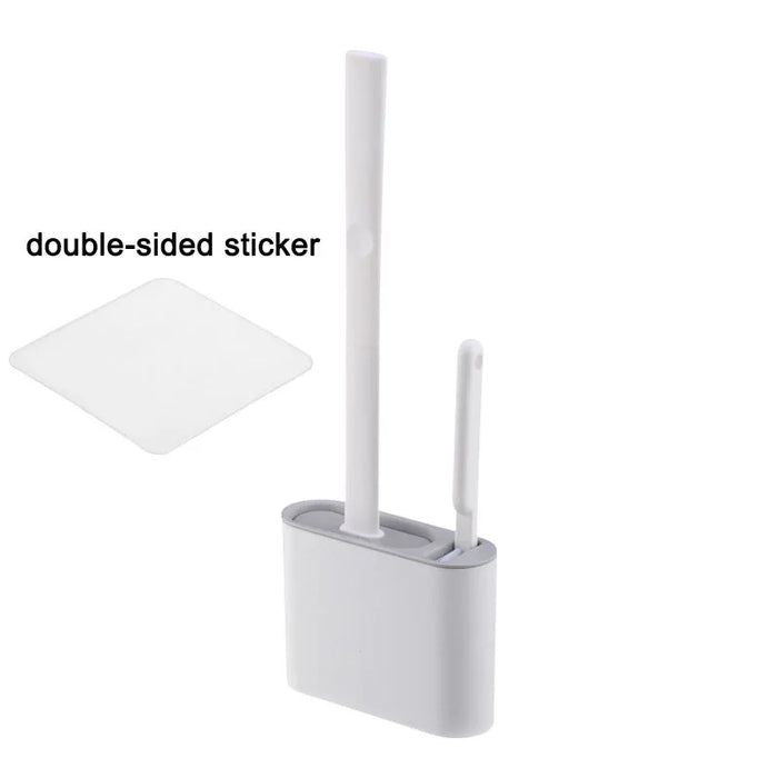 Wall-mounted Silicone Toilet Brush & Holder — Long Non-slip Handle, Ventilated Case, No-drill Fit
