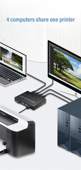 4 In 4 Out KVM USB3.0 Switch Shared Controller Hub Adapter USB2.0 Printer Splitter Switcher for PC Laptop Keyboard Mouse Monitor