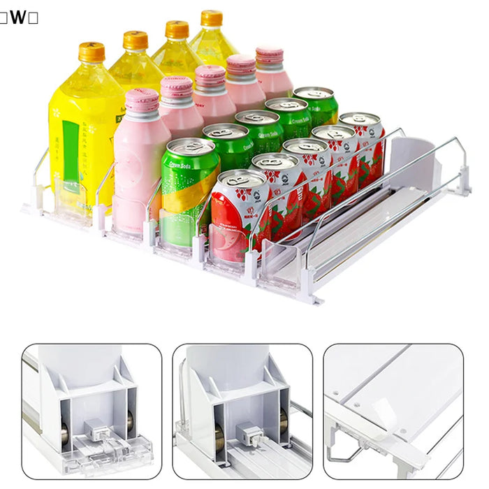 Canned Beverage Push Rack — Self-Pushing Fridge & Counter Organiser (310/380/410mm)