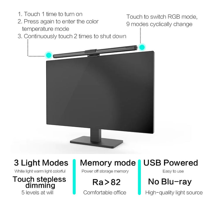 LED Monitor Light Bar — Eye-Care Stepless Dimming for Work & Gaming