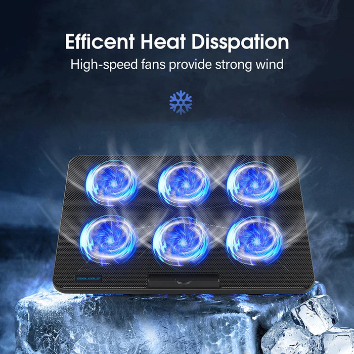 15.6–17.3 inch Laptop Cooling Pad — 6 Quiet Fans, 7-Position Adjustable Stand & Phone Holder