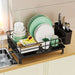 Rustproof 1-Tier Dish Drying Rack with Utensil Holder & Drain Board — Countertop Organiser (Black)