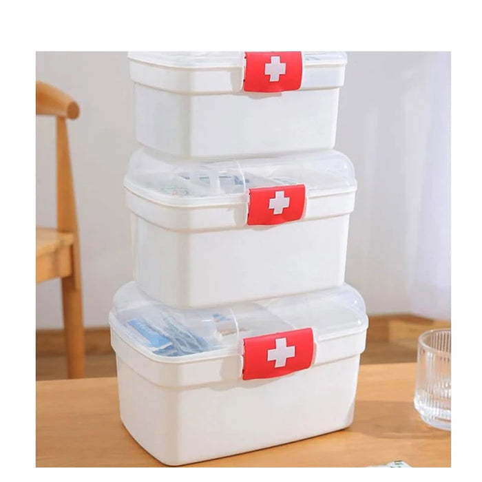 2-Tier Plastic Medicine Box with Handle — Large Capacity First‑Aid Organiser