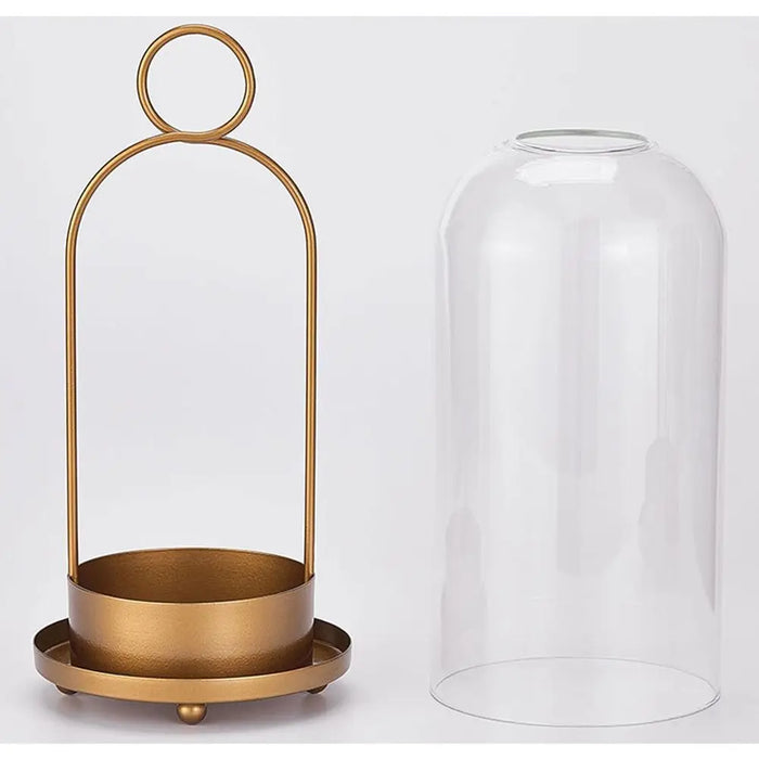 Vintage Brass Metal Candle Holder Set with Glass Domes