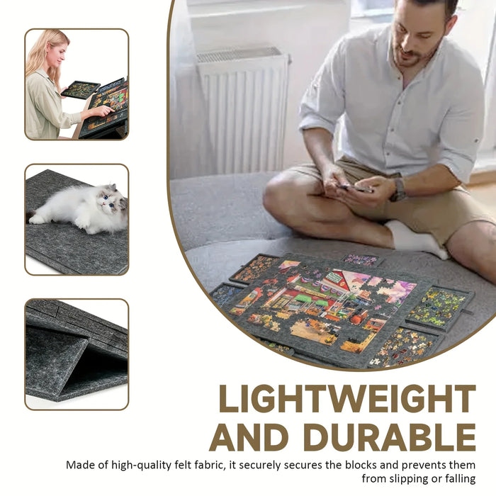 7-Piece Decorative Puzzle Board with 6-Drawer Felt Storage for 1000-Piece Puzzles
