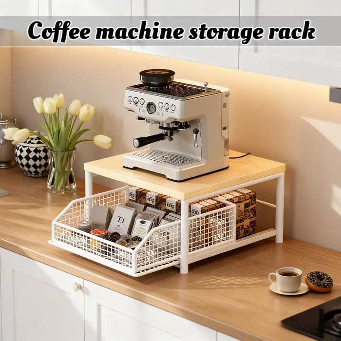 Multi-Purpose Coffee Station Organiser with Drawer & Shelves for Capsules, Cups and Snacks