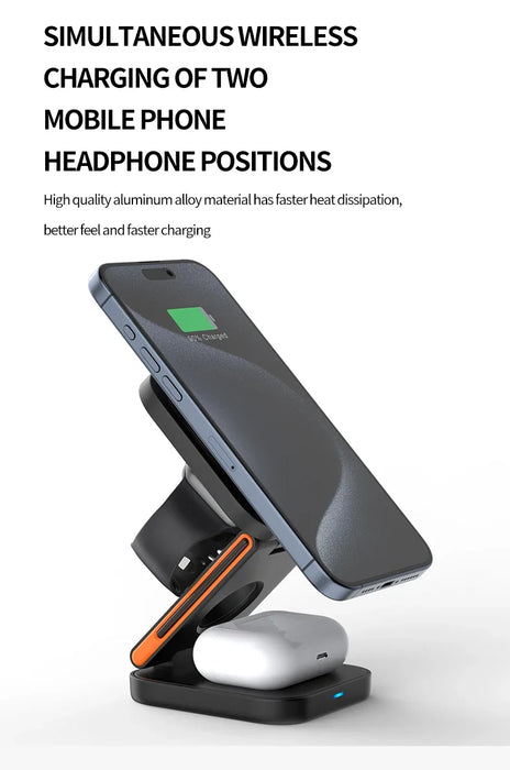 3‑in‑1 Foldable Magnetic Fast Wireless Charger Stand for iPhone 12–17, Apple Watch & AirPods
