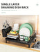 Rustproof 1-Tier Dish Drying Rack with Utensil Holder & Drain Board — Countertop Organiser (Black)