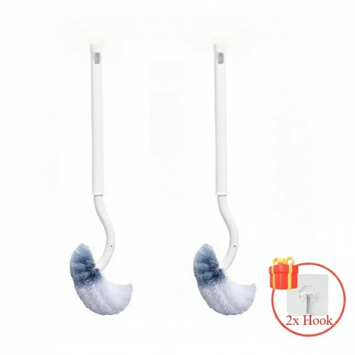 S‑Shaped Wall‑Mounted Toilet Brush, Long Handle, Soft PP Bristles, 39×11cm
