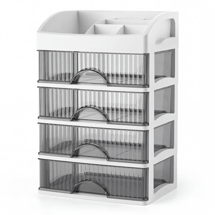 PP 5-Layer Drawer Makeup Storage Box – Multi-layer Cosmetic Organiser (White / Pink)