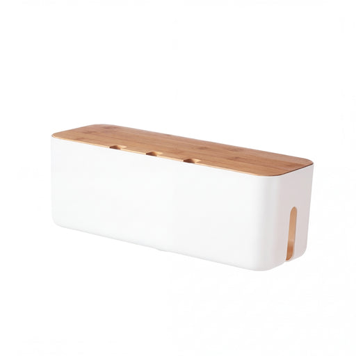Cable Management Box with Bamboo Cover — Hide Power Strips & Desk Wires