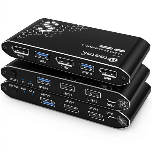 DP KVM Switch 2-Port — 4K@60Hz, HDCP 2.2, USB 3.0, USB Cables Included