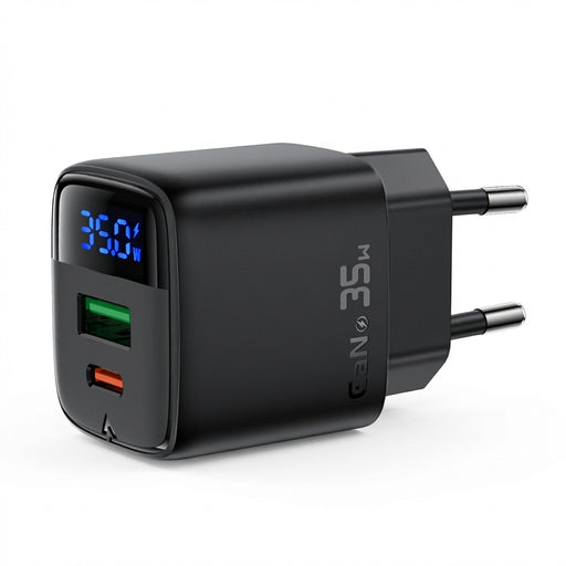 35W GaN USB-C + USB-A Fast Charger with LED Power Display (EU Plug)