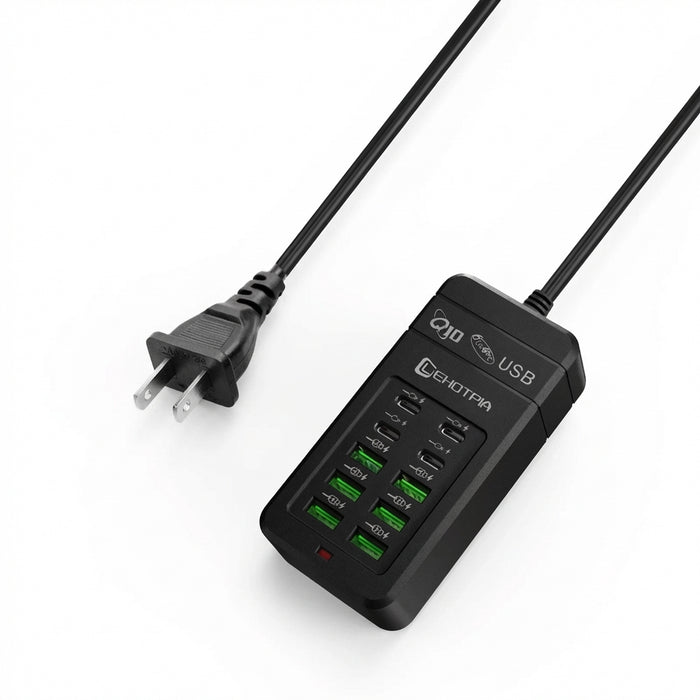 6x USB-A & 4x USB-C Multi‑Plug USB Charger with 1.2m Cord — EU/UK/US