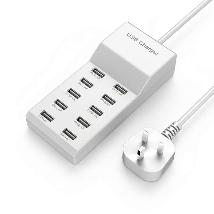 10‑Port 50W USB Charging Station – Multi‑Device Fast Charger with LCD (EU/UK/US plugs)