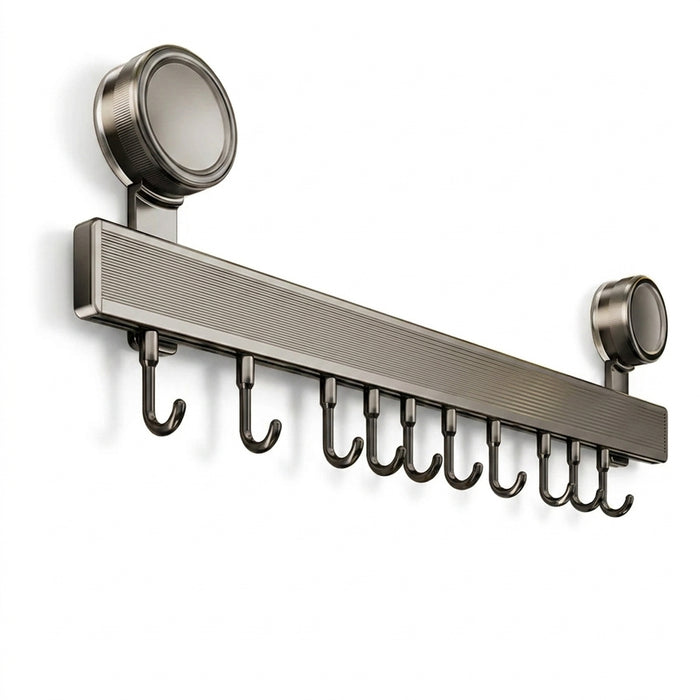 No-Punching Kitchen Rail with Hooks — Space Aluminium, Electroplated (30/40/50cm)