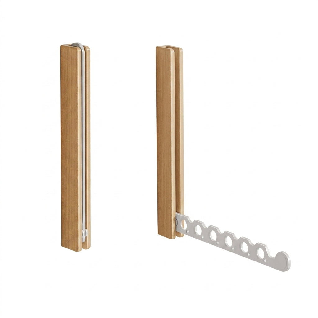 Wood Wall-Mounted Clothes Hanger — Foldable, Space-Saving Drying Rack