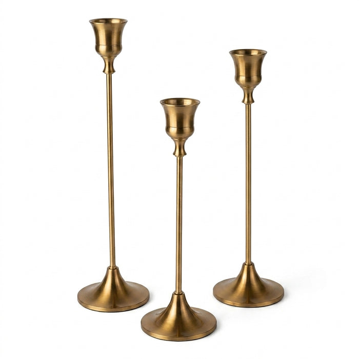 Vintage Elegant Tabletop Candle Holders – Metal & Aluminium, Single or 3‑Piece Sets