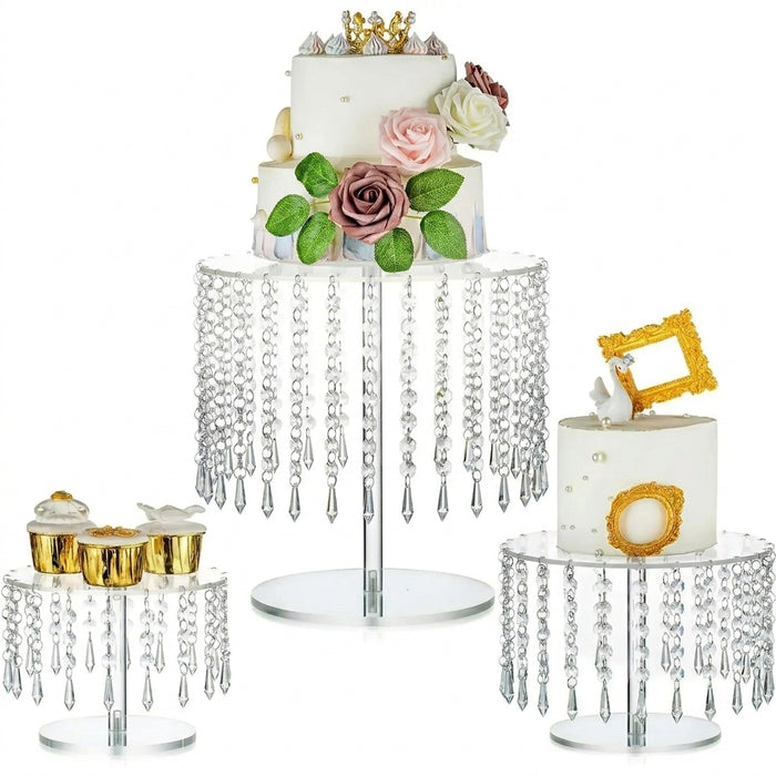 Acrylic Circular Cake & Cupcake Display Stand with Crystal Chandelier for Weddings & Parties