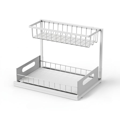 2-Tier Sliding Under-Sink Organiser – Rustproof Metal Storage for Kitchen & Bathroom Cabinets