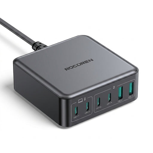 200W GaN 6-in-1 Desktop USB-C PD Charger — 4× USB-C, 2× USB-A