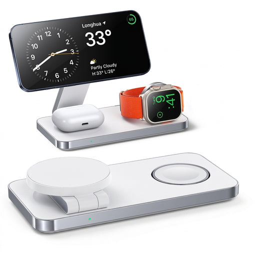Magnetic 3-in-1 Foldable Fast Wireless Charger Stand for iPhone, Apple Watch & AirPods