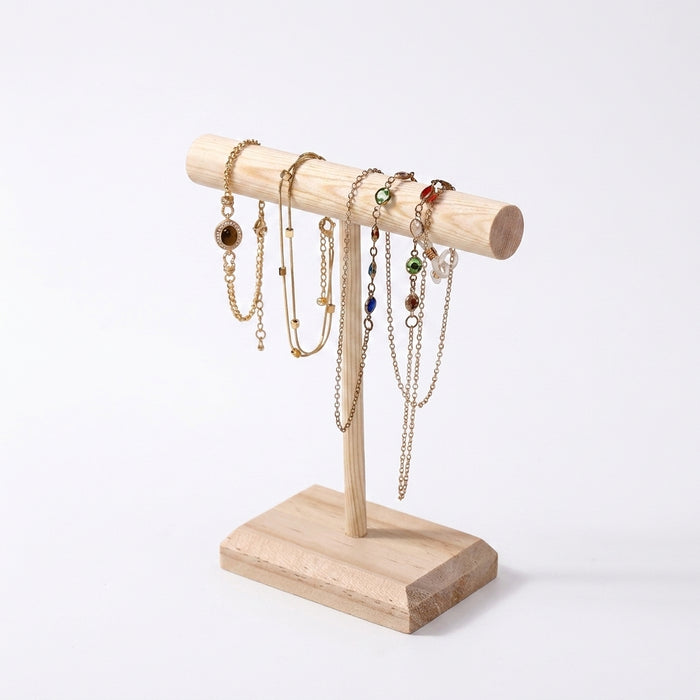 Solid Wood Jewellery Display Stand with Wooden Base – Bracelet, Necklace & Hairband Rack
