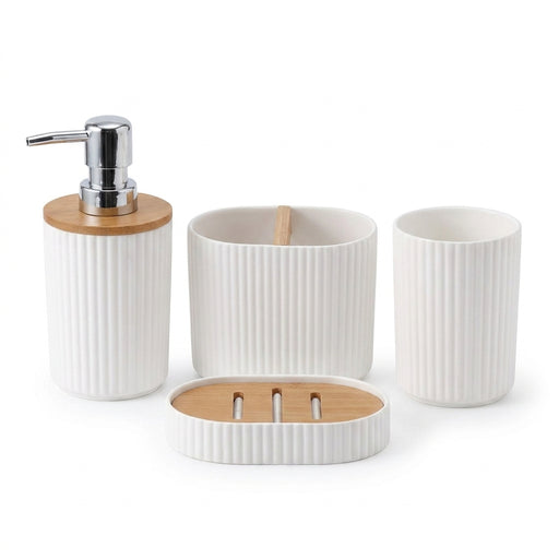 4-piece Bathroom Accessory Set — Toothbrush Holder, Mouthwash Cup, Soap Dispenser & Soap Dish