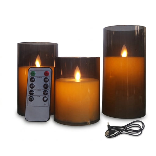 3-piece USB Rechargeable LED Pillar Candles with Remote & Timer