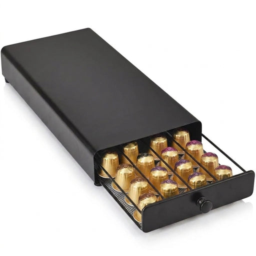 40-Capsule Nespresso Pod Drawer Organiser – Metal Coffee Capsule Rack, Black