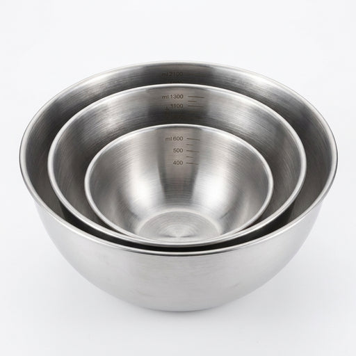 3-Piece Stainless Steel Mixing Bowl Set with Measurement Marks – Thick & Rust-Resistant